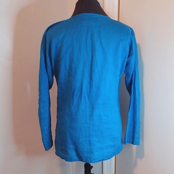 Flax 100% linen turquoise long sleeve tunic Size S - Picture 3 of 6